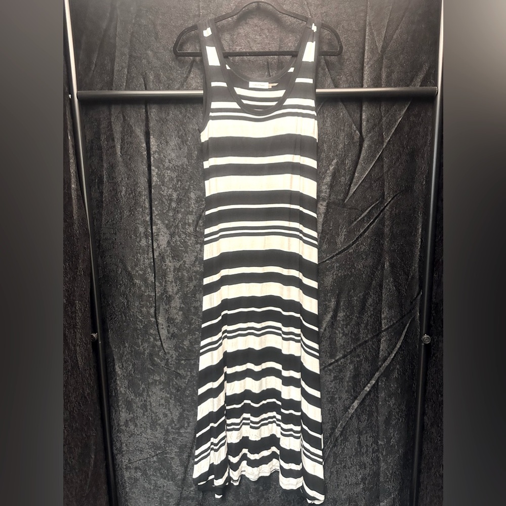 Calvin Klein Black & White Striped Fit & Flare Maxi Dress Size 10 - Picture 1 of 4